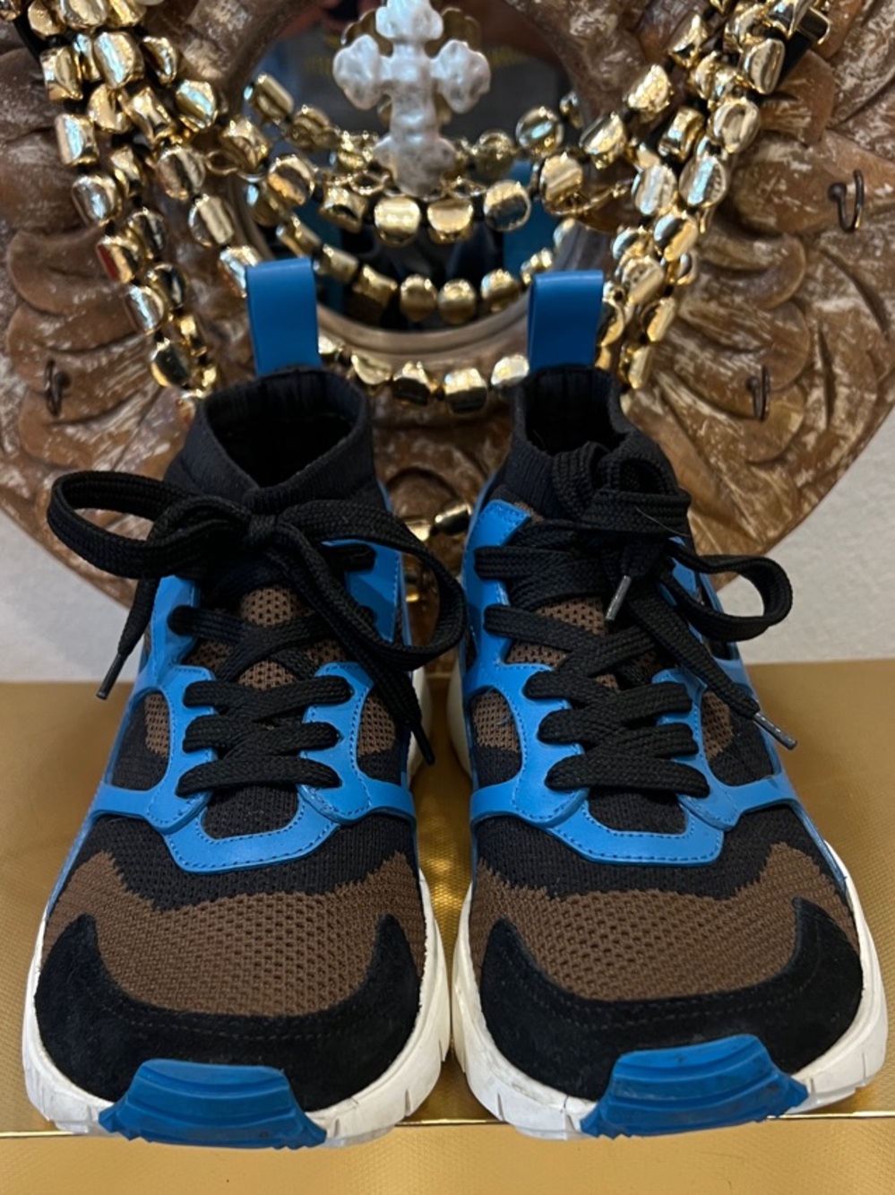 Valentino Garavani Women’s Blue, Black & Brown Sneakers:  Size 39 1/2